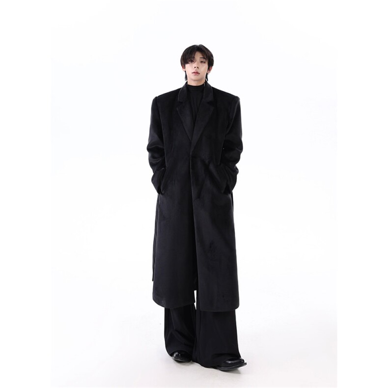 现货25秋冬男士丝绒长款韩系老钱风腰带毛呢大衣mj1081-p168,男装毛呢大衣,电商B288