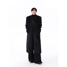 现货25秋冬男士丝绒长款韩系老钱风腰带毛呢大衣mj1081-p168，男装毛呢大衣，电商B288
