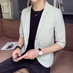 100%聚酯纤维 夏季新款中袖小西装休闲修身男I五分袖西服8866图片