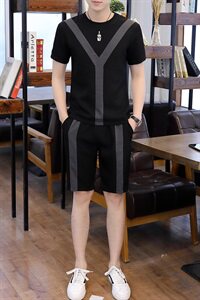主推夏季短袖T恤潮牌休闲青少年韩版帅气套装男T708-p50图片