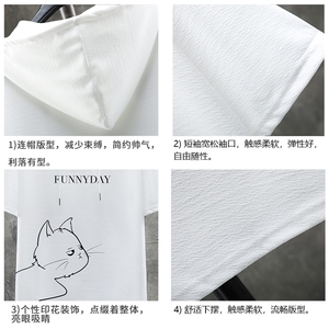 LD54149-P45 连帽短袖t恤男大码胖子带帽五分袖中袖 展架图片
