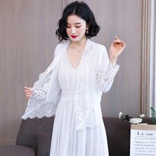 2023年衫/雪纺衫夏季V领九分袖蕾丝性感百搭，女装蕾丝衫/雪纺衫，婵米儿