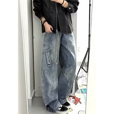 微喇牛仔裤男款水洗做旧高街直筒vibe风美潮阔腿裤子N863，男装牛仔裤，星座1116A（原606A-3）