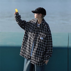 23秋季痞帅复古格子外套男士秋冬款帅气学生情侣潮流宽松休闲夹克，男装夹克，星座506A