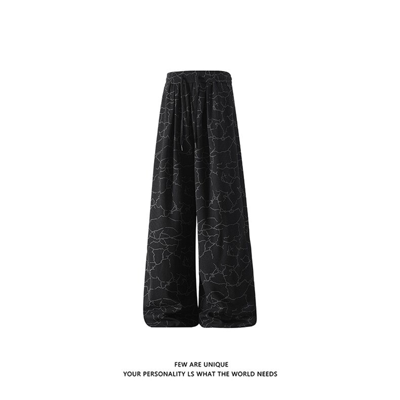 白底闪电纹裂缝休闲裤男夏季潮牌阔腿百搭宽松裤子-A2407P35,男装休闲裤,电商B241