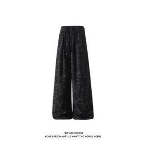 白底 闪电纹裂缝休闲裤男夏季潮牌阔腿百搭宽松裤子-A2407P35图片