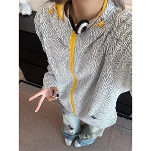 网图有货 美式撞色连帽开衫卫衣男女宽松百搭拼接外套 A1198-P58图片
