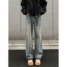 2025秋季新款外景美式猫须闪电纹牛仔裤M-5XLGK25976-P50，男装牛仔裤，电商A022