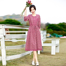 2026年春季新款碎花棉麻风连衣裙02，女装连衣裙，倪叶myz