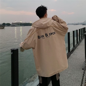 中长款夹克风衣男士韩版潮流连帽字母帅2024秋冬ins外套W6065-P38图片