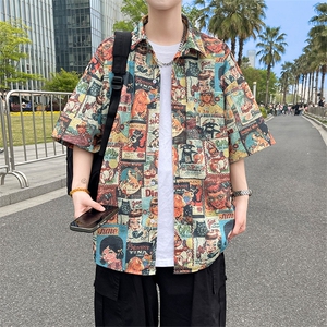 夏季海边沙滩男女同款短袖衬衣潮牌宽松大码XZ102B-1-CS2003P35图片