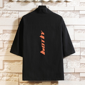 HF59006-P40风汉服男开衫外套七分袖道袍 砖墙挂拍图片