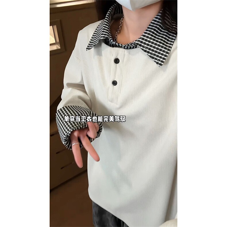 日系假两件拼接感上衣港风复古休闲时尚情侣款衬衣HY713TP48,男装卫衣,电商A102B
