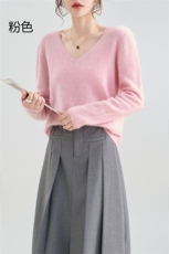 女士V领拉毛加金丝羊毛衫羊毛套头长袖，女装羊毛衫，牧思羊