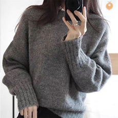 时尚百搭女士羊毛衫宽松落肩圆领设计羊毛秋冬保暖毛衣，女装羊毛衫，旭驰羊绒