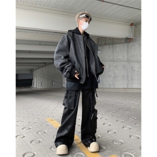 美式复古棒球服男女秋冬季宽松休闲短款连帽pu皮纹理夹克情侣外套，男装夹克，星座505-2（原电商A260-1)