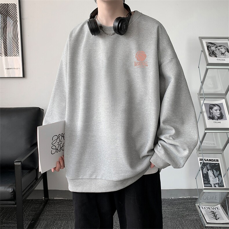 华夫格卫衣圆领卫衣男大码长袖t恤男外套HW76237-P30加绒款-P40,男装卫衣,电商A040
