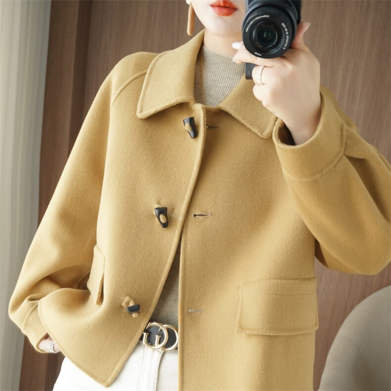 2025年秋季新款百搭短款羊毛女士大衣，女装双面呢大衣，悦洋羊绒