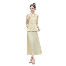 2025夏季新款！黄色两件套吊带连衣裙修身时尚高级感，女装套装/套裙，自然秀