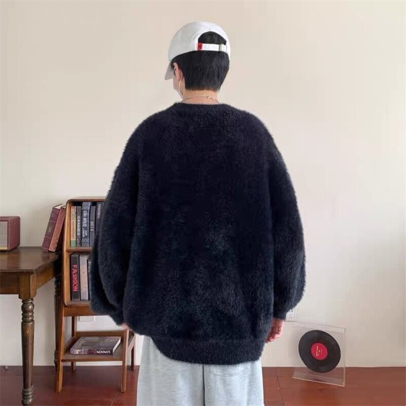 M08-P55毛衣男女加厚圆领纯色针织衫软糯慵懒风美式宽松套头,男装针织衫/毛衣,电商B323A
