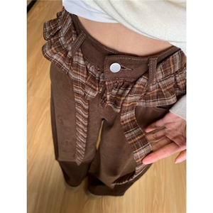 美拉德棕色双腰头蝴蝶绑带牛仔裤女春秋季设计感直筒宽松阔腿裤子图片