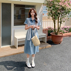 2025夏新品现货牛仔连衣裙+蕾丝披肩2C256-9510-P140-K195，女装连衣裙，2C256