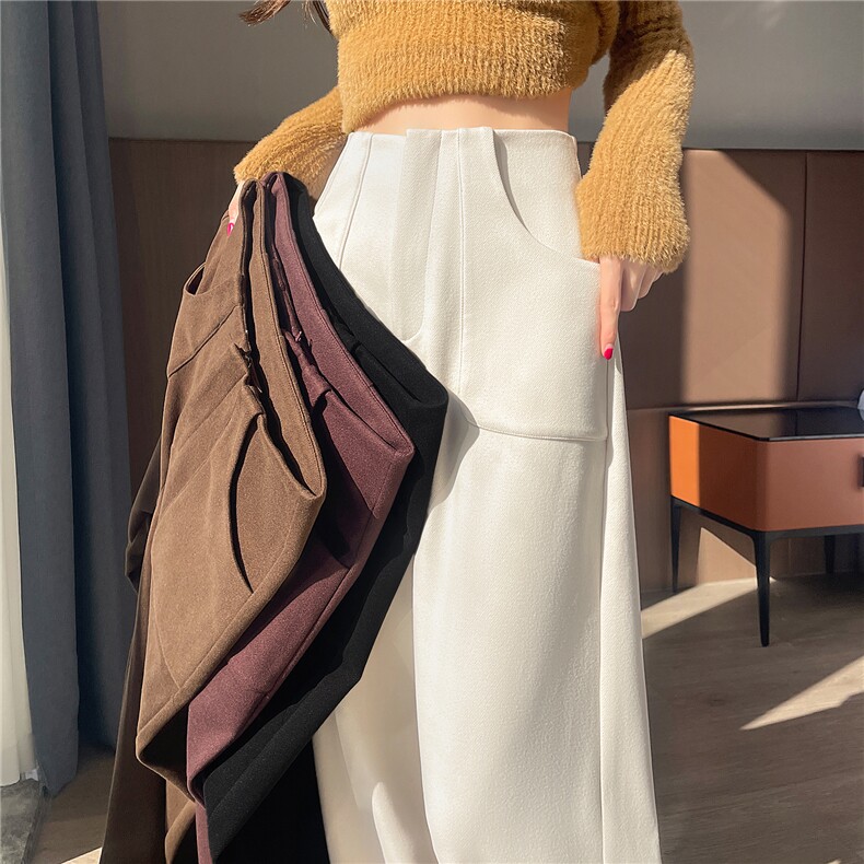 2024冬季加绒加厚毛呢阔腿裤小个子直筒拖地高腰休闲裤女，女装休闲裤，梦白服饰厂