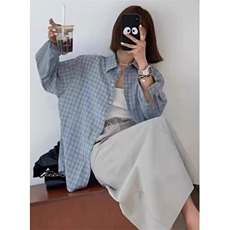 夏季轻薄格子防晒衬衣男女宽松灰蓝色格纹中长款长袖衬衫CS107，男装防晒衣，星座1116A（原606A-3）