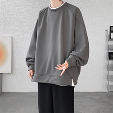 8XL-M加绒假两件卫衣加肥加大码美式复古圆领上衣WY5103P55加绒65，男装卫衣，电商B238