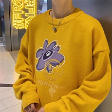 1港风圆领中性情侣潮流大码M-5XL印花加厚毛衣男7676P48加绒P55，男装针织衫/毛衣，星座226-2