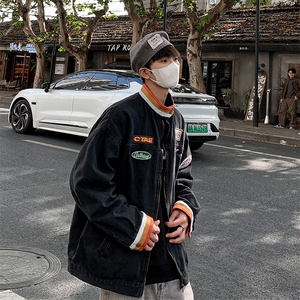 美式机车牛仔外套男士2026秋冬季新款撞色宽松拉链夹克JK5529/P80图片
