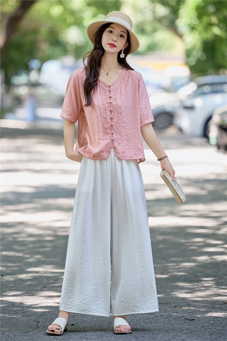 新中式国风套装女2025夏新款巨好看的高级感大方得体阔腿裤两件套,女装套装/套裙,魅影