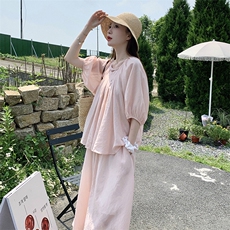 粉色新中式国风禅意套装裙女夏两件套清冷感冷淡系流行小众不撞款，女装套装/套裙，浙宝276（原081）