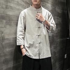 夏季新款中国风七分袖衬衫男大码宽松盘扣唐装QT6008-1/CS066/P70，男装T恤，电商A008