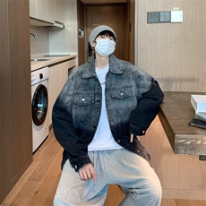 美式水洗扎染牛仔外套男秋冬复古潮牌男女休闲夹克潮牌J4846-P62，男装夹克，星座1008