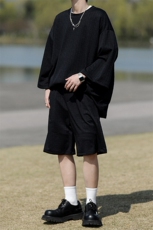 8XL-M高级感纹理短袖套装男夏季慵懒风T恤短裤两件套TZ108P78，男装T恤，电商D206-1