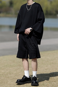 8XL-M 高级感纹理短袖套装男夏季慵懒风T恤短裤两件套TZ108P78图片