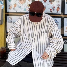 日系条纹长袖衬衫男春秋高级感痞帅衬衣美式复古休闲外套，男装衬衫，星座506A