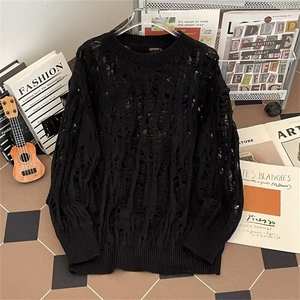 镂空凉感破洞T恤男女夏季2025新款设计感宽松针织衫上衣B6021/P50图片