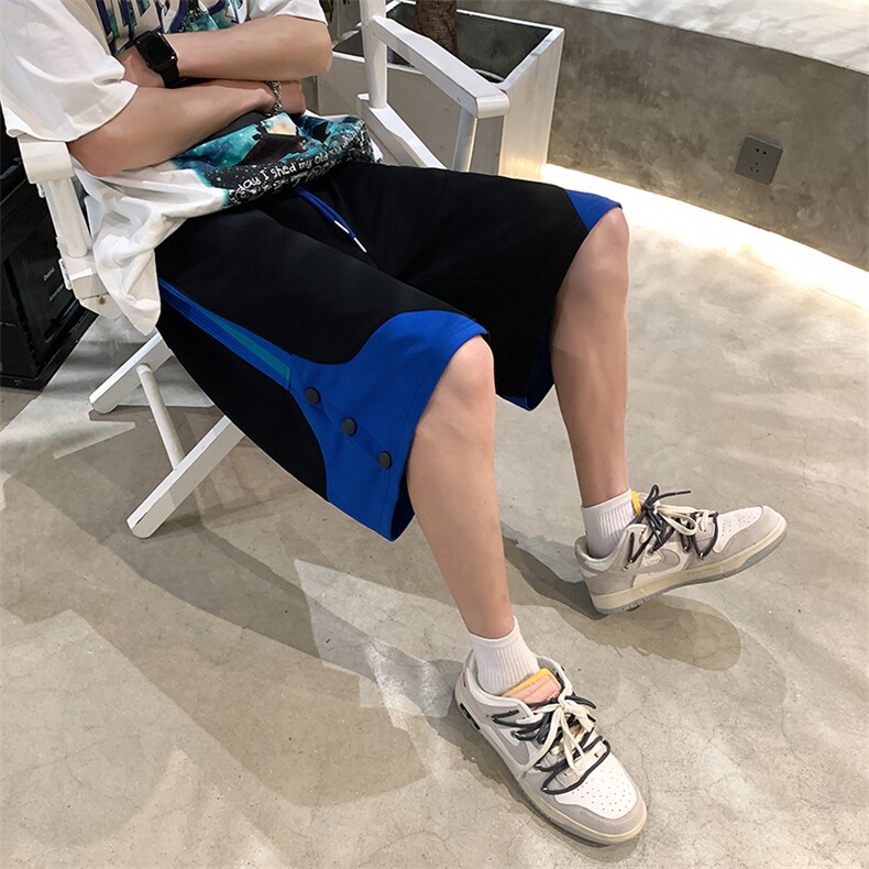 2025夏季港风排扣宽松拼色休闲短裤B266-DK07-P30,男装牛仔裤,星座B257-1