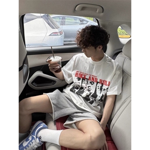 1506/QA15270/P32美式潮牌高街重磅纯棉短袖t恤男休闲情侣上衣图片