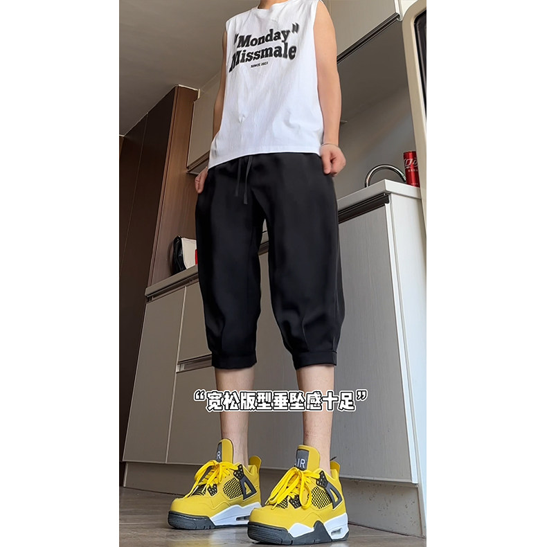 特批28夏季黑色速干潮牌七分裤男涤纶,男装牛仔裤,电商基地A086