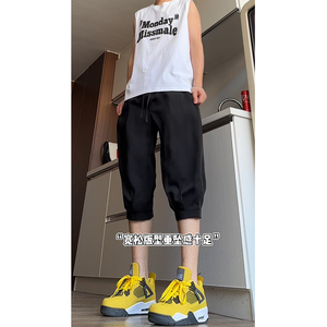 特批28夏季黑色速干潮牌七分裤男涤纶