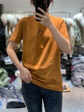 新款刺绣笑脸时尚简约百搭短袖T恤，女装T恤，L·H·X