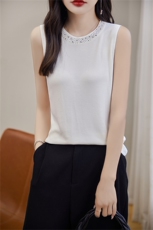 冰丝薄无袖吊带背心女圆领镶钻内搭打底上衣修身百搭纯色针织衫，女装背心吊带，暖姿羊绒