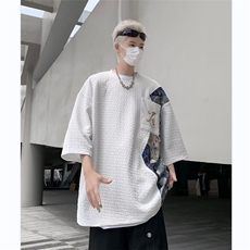 T恤男士短袖韩版潮流提花拼色2024夏季新款ins宽松体恤ST421-P32，男装T恤，星座412-3