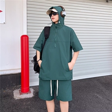 风套装工装款短袖男短裤休闲宽松外套衬衣薄款连帽TW64，男装牛仔裤，星座1116A-1（原606A）