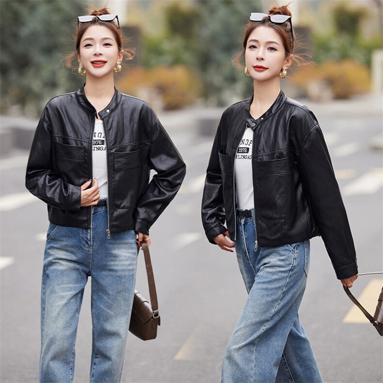 皮衣女外套短款上衣2025春秋季新款洋气显瘦小个子PU皮机车服夹克,女装皮衣,潮流依族