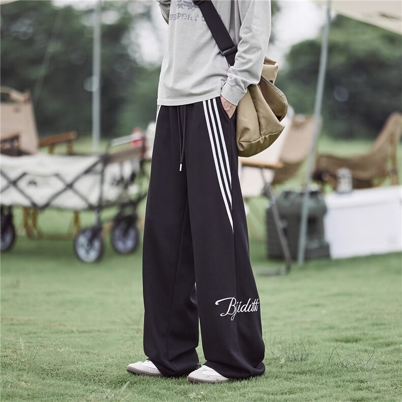 F01美式三条杠休闲裤潮牌宽松运动长裤高街百搭刺绣阔腿裤子，女装休闲裤，星座308A-1（原309B-1）