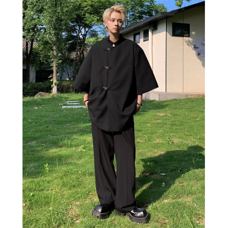 唐装男女潮牌新中式外套短袖衬衫男夏季薄款风上衣中山装衬衫,男装衬衫,星座601-2